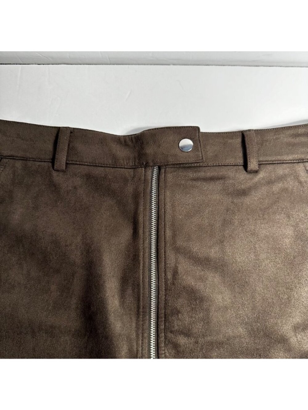 APT 9 Brown Faux Suede Mini Skirt Front Zipper Slash Pockets SZ S Y2K Cowgirl - Picture 13 of 15